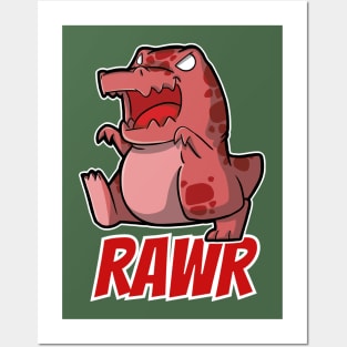 Cute and angry tyrannosaurus rex dinosaur Stomping as he Rawr Posters and Art